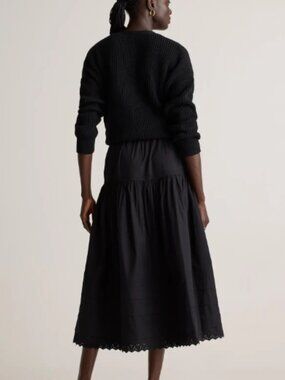 Quince Women's Organic Cotton Poplin Pintuck Maxi Skirt Black - Retail $60